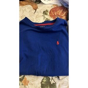 Polo Ralph Lauren Boys Cotton Crewneck Tee Blue Red Shirt Size 14-16 Preppy